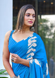 Pure Cotton Mal Blue Hand Block Printed Saree