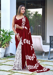 Pure Cotton Mal Maroon Hand Block Printed Saree