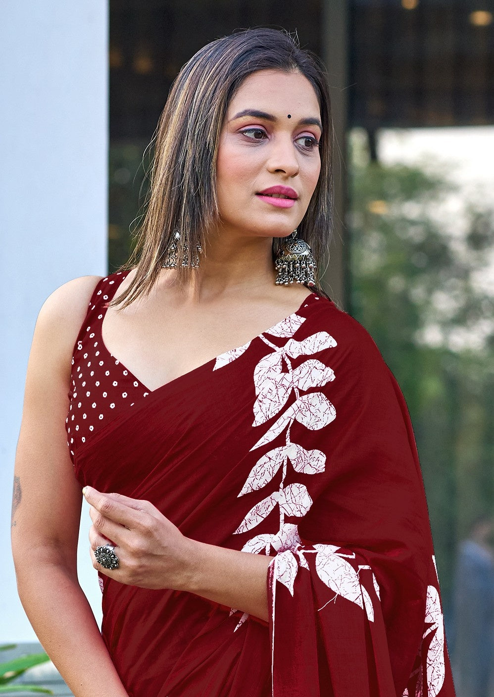 Pure Cotton Mal Maroon Hand Block Printed Saree