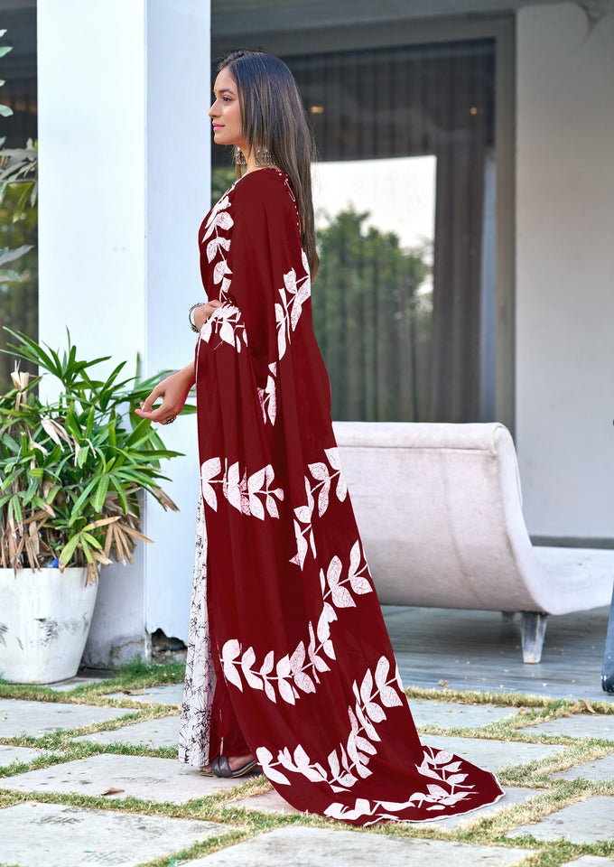 Pure Cotton Mal Maroon Hand Block Printed Saree