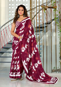 Mal Cotton Hand Block floral Print Saree