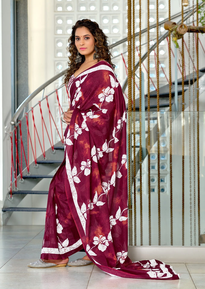 Mal Cotton Hand Block floral Print Saree