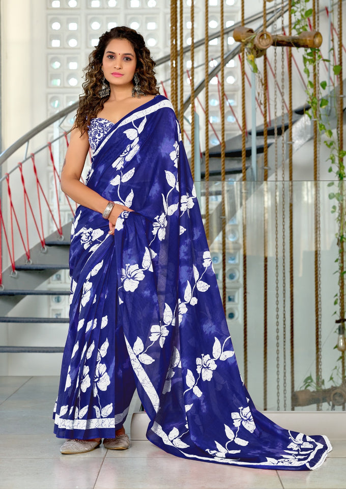 Mal Cotton Hand Block floral Print Saree