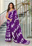 Mal Cotton Hand Block floral Print Purple Saree