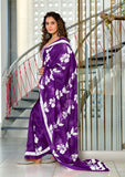 Mal Cotton Hand Block floral Print Purple Saree
