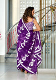 Mal Cotton Hand Block floral Print Purple Saree