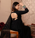 Black Backless Kurta Set With Handwork on sleeve