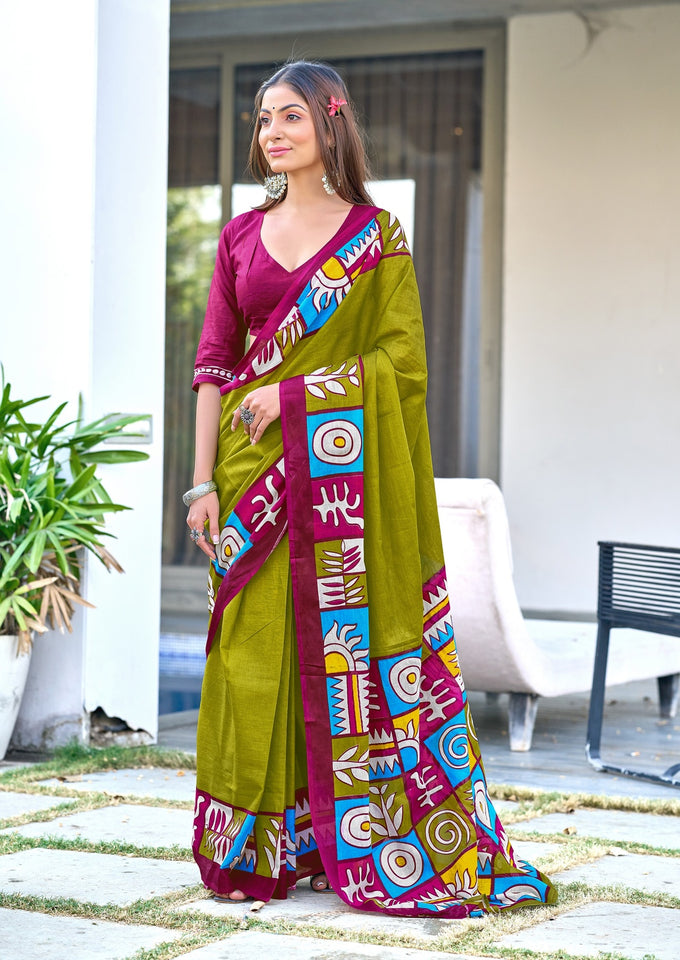 Mal Cotton Hand Block Print Saree
