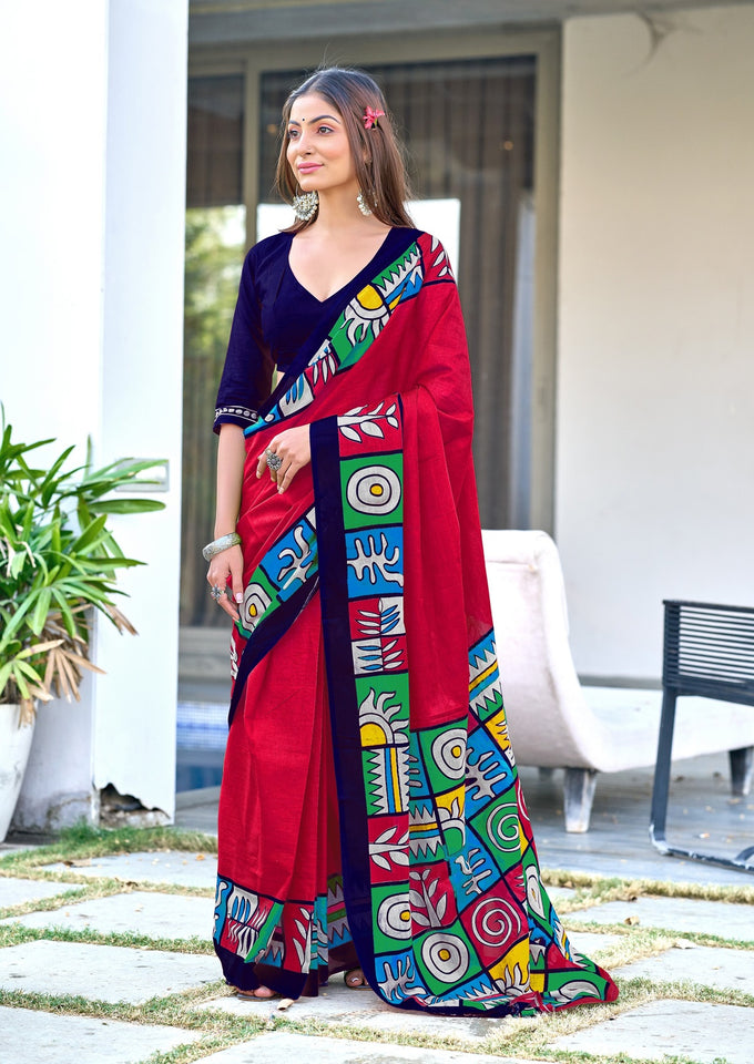 Mal Cotton Hand Block Print Saree