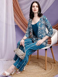 Emerald Teal Embroidered Jacket and Palazzo Set