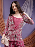 Designer Embroidered Wine Palazzos Set with Jacket