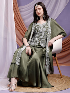 Designer Embroidered Wine Palazzos Set with Jacket (Copy)