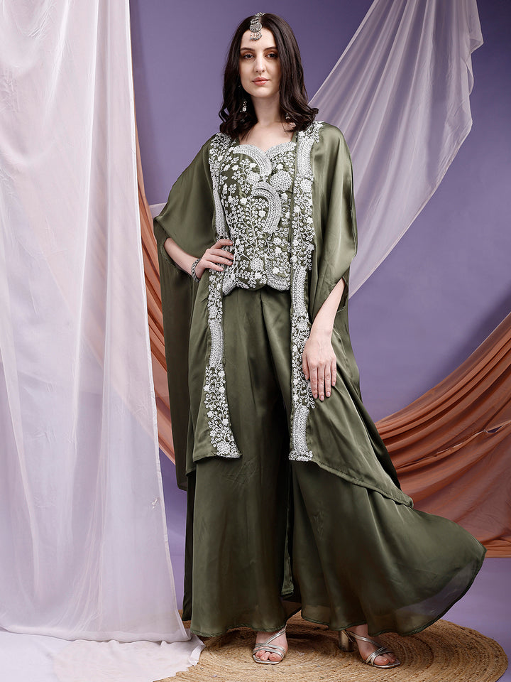 Designer Embroidered Wine Palazzos Set with Jacket (Copy)