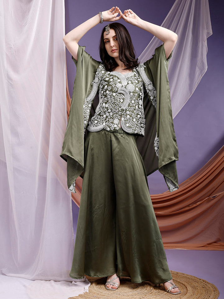 Designer Embroidered Wine Palazzos Set with Jacket (Copy)