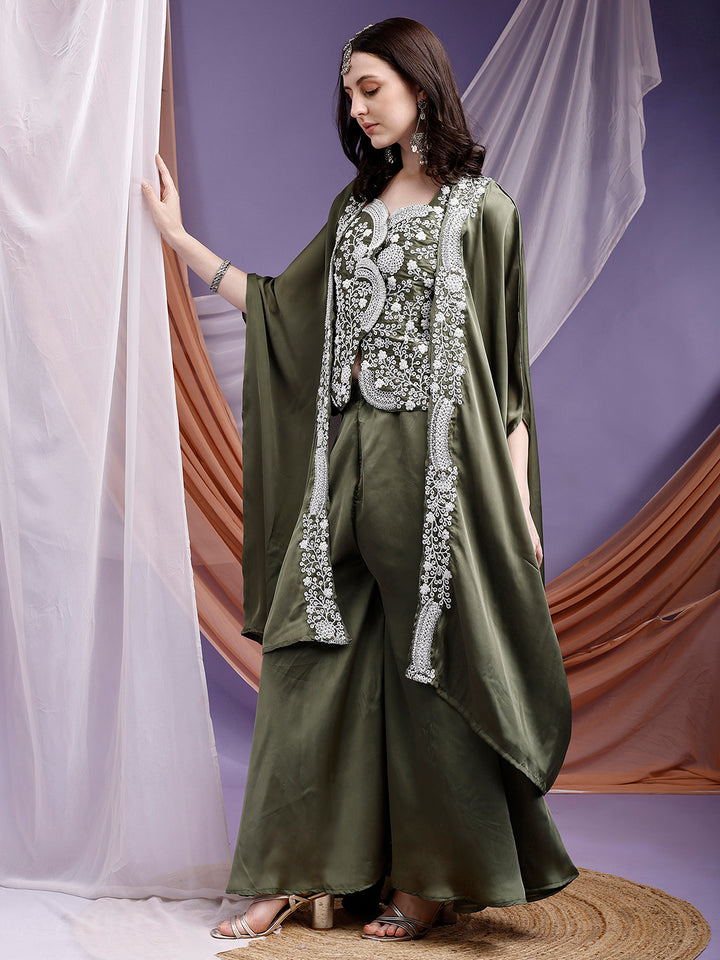 Designer Embroidered Wine Palazzos Set with Jacket (Copy)