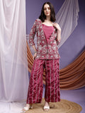 Designer Embroidered Wine Palazzos Set with Jacket