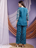 Emerald Teal Embroidered Jacket and Palazzo Set