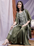 Designer Embroidered Wine Palazzos Set with Jacket (Copy)