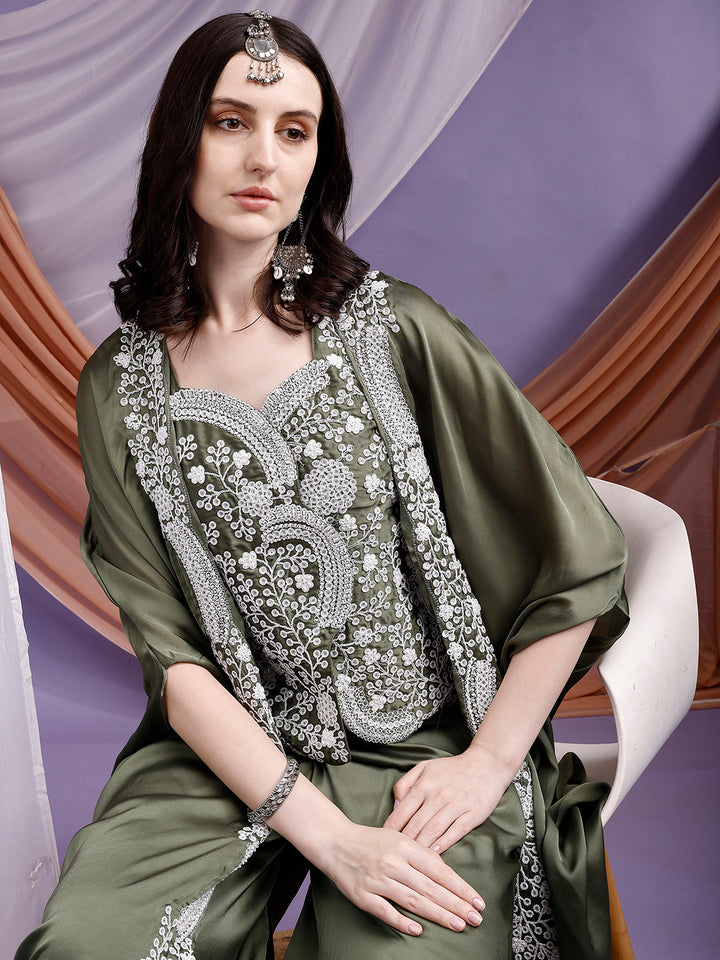 Designer Embroidered Wine Palazzos Set with Jacket (Copy)