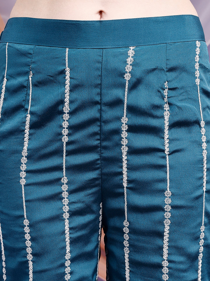 Emerald Teal Embroidered Jacket and Palazzo Set