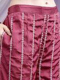 Designer Embroidered Wine Palazzos Set with Jacket