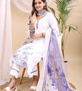 White Cotton Silk Straight Kurta with White Floral Embroidery and Scalloped Hemline