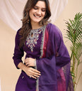 Purple Embroidered Silk Kurta Set with Dual-Tone Organza Dupatta 3 Piece Festive Suit