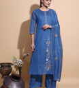 Deep Blue Floral Hand-Embroidered Kurta Set