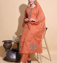 Rust Orange Silk Hand-Embroidered Kurta Set with Elephant Motifs - 3 Piece
