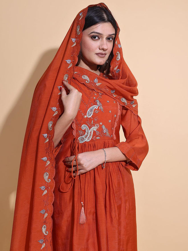 Rani Hand-Embroidered Antalkali Kurta Set with Dupatta