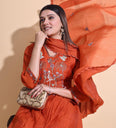 Rust Hand-Embroidered Antalkali Kurta Set with Dupatta