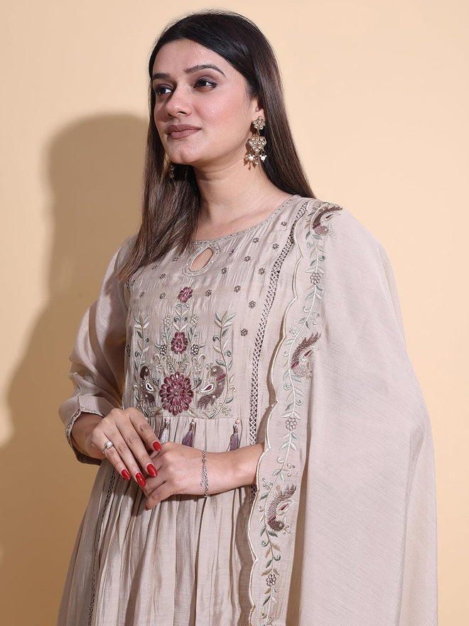 Hand-Embroidered Anarkali Kurta Set with Dupatta - 3 Piece