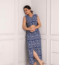 Blue and White Abstract Print Crop Top and Midi Skirt Set
