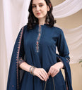 Ethnic Motifs Embroidered V-Neck Pure Cotton Kurta With Trousers & Dupatta