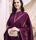 Ethnic Motifs Embroidered V-Neck Pure Cotton Kurta With Trousers & Dupatta