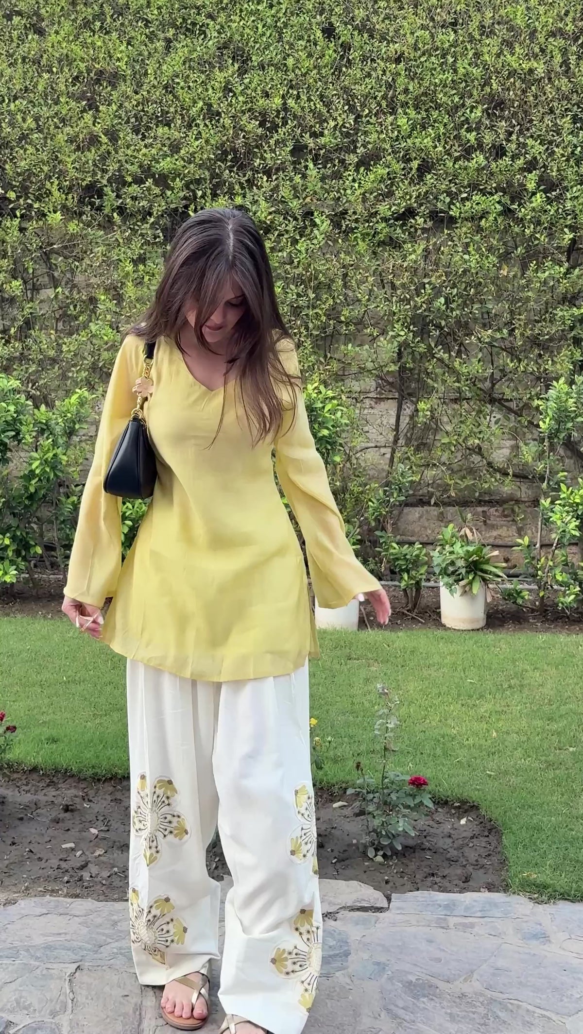 Lemon Yellow Farsi Salwar Set Embroidery